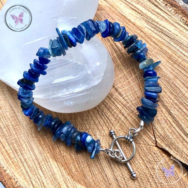 Blue Kyanite Chip Bracelet With Silver Toggle Clasp